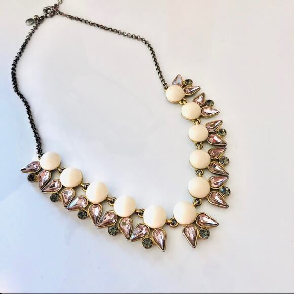 J CREW Silver Jewel White Enamel Circle Bead Pendant Statement Necklace 18” - Picture 9 of 9